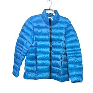 32 Degrees Heat Women Recycled Puffer Jacket Lightweight Warm Blue Zip-Up Large